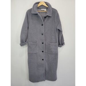 Easy‎ Essentials Gray Fleece Long Coatigan Open Front Pockets Womens Size Large